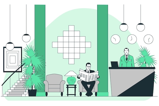 酒店大厅人物场景插画