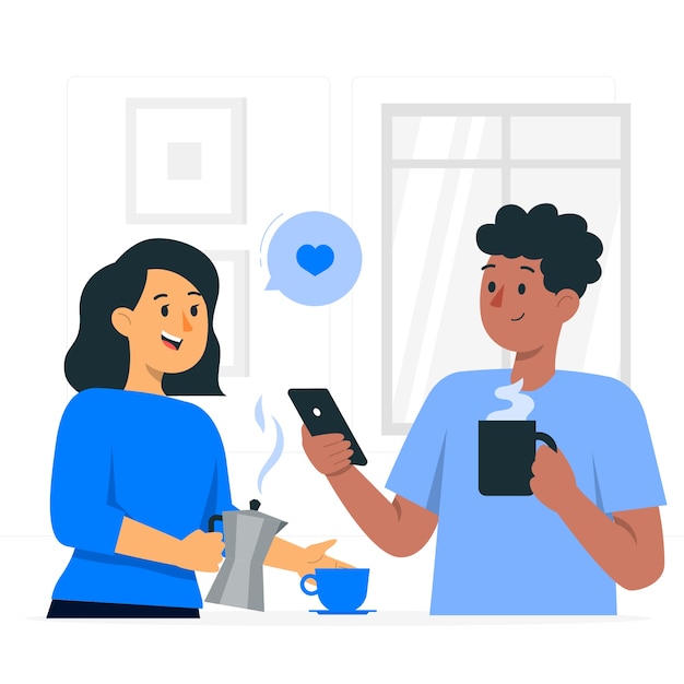 喝咖啡倒咖啡人物插画