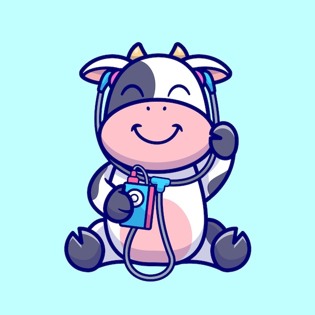 奶牛听音乐插画