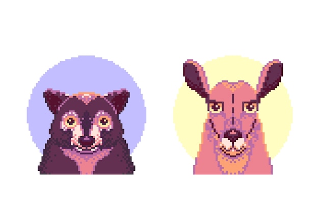 像素风格浣熊袋鼠插画