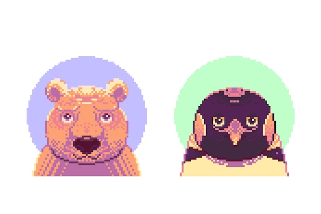 像素风格熊企鹅插画