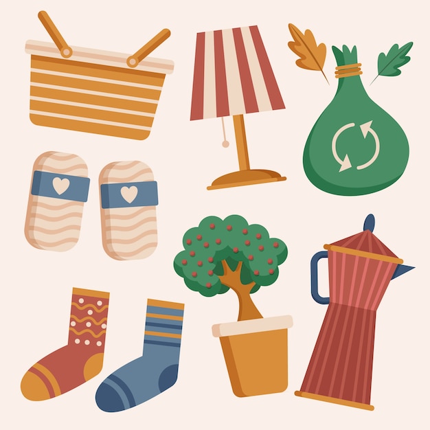 袜子篮子台灯盆栽插画