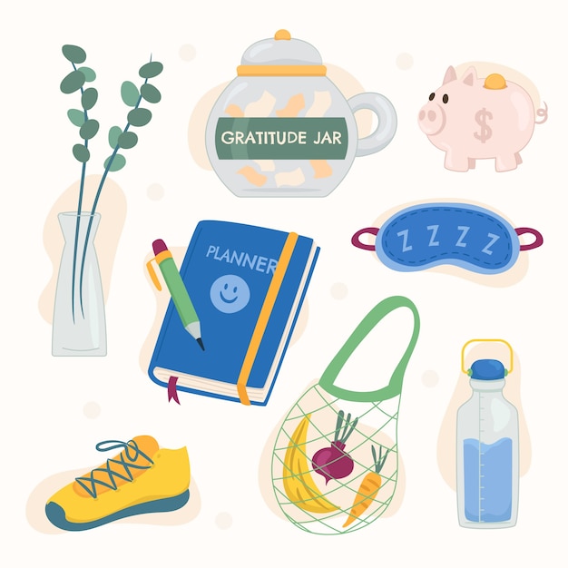 花瓶插画眼罩运动鞋笔记本水瓶插画