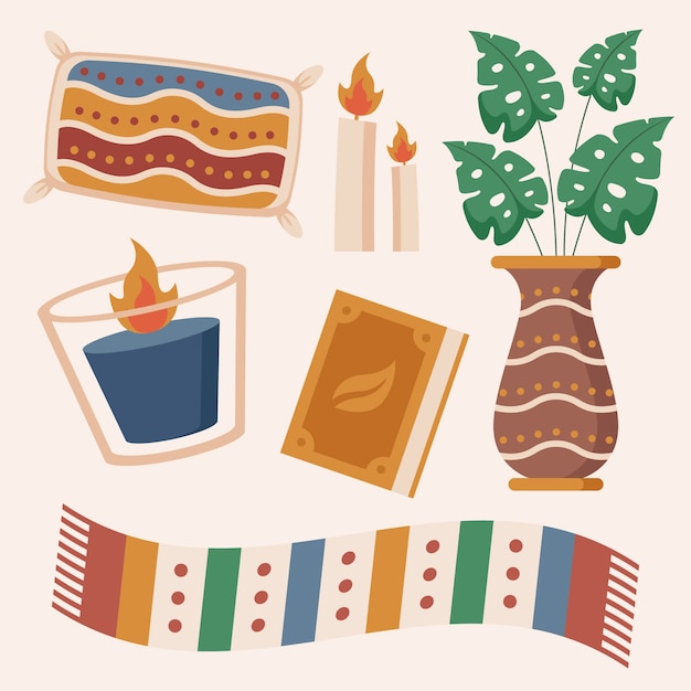 盆栽蜡烛围巾插画