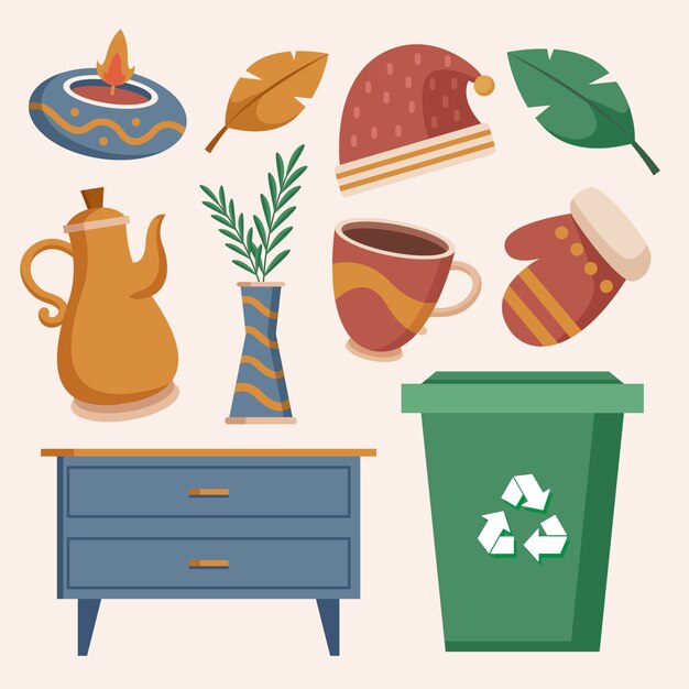 垃圾桶花瓶水壶手套柜子插画