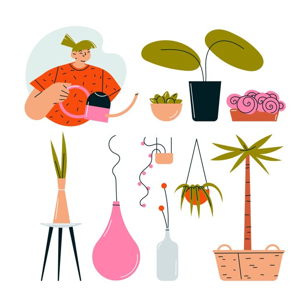 盆栽花瓶植物插画