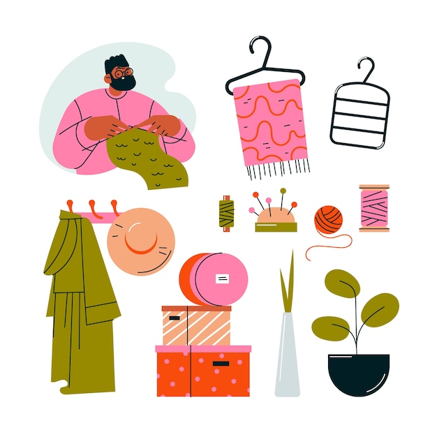 织围巾大衣盆栽置物盒插画