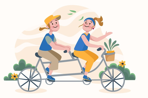 双人自行车插画