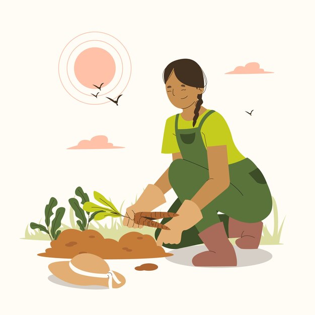种植萝卜的人插画