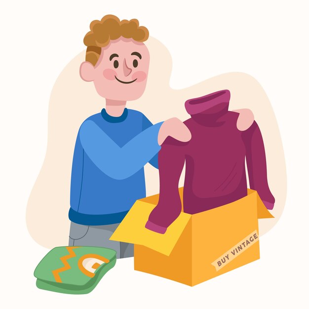 收到快递衣服的人插画