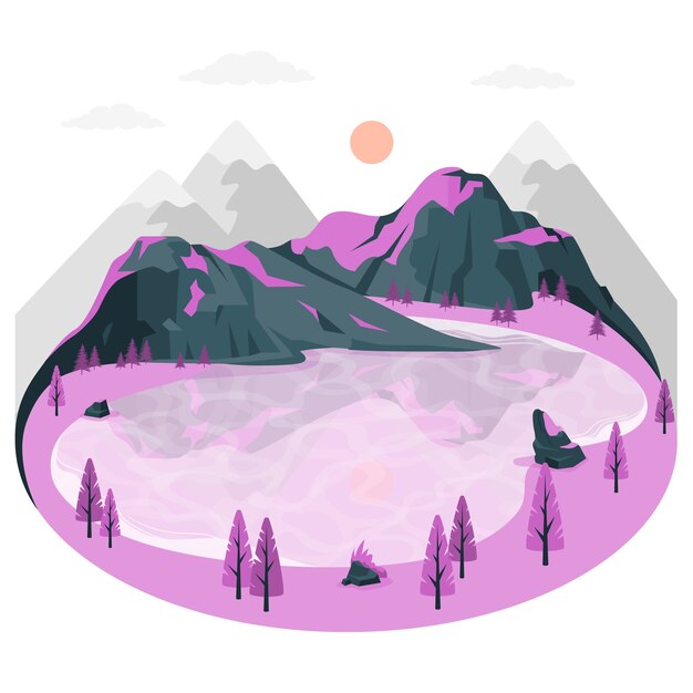 山谷中的湖泊插画