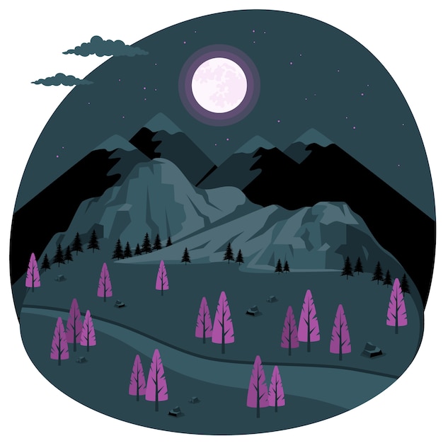 夜晚的大山插画