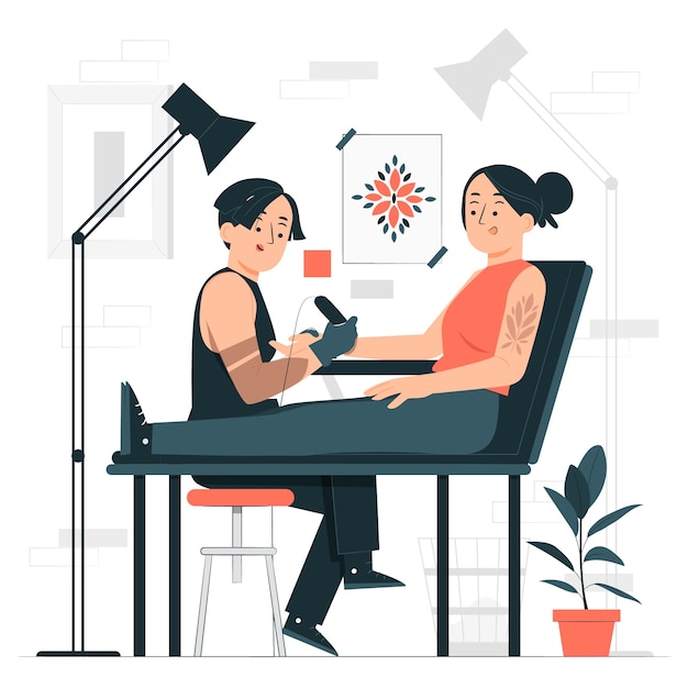 纹身师工作扁平插画