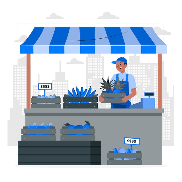 水果店店铺摊位扁平插画