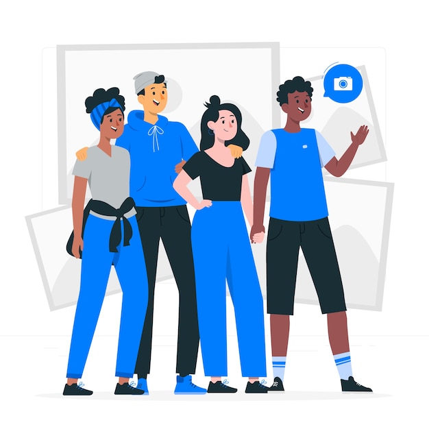 合影的人扁平插画