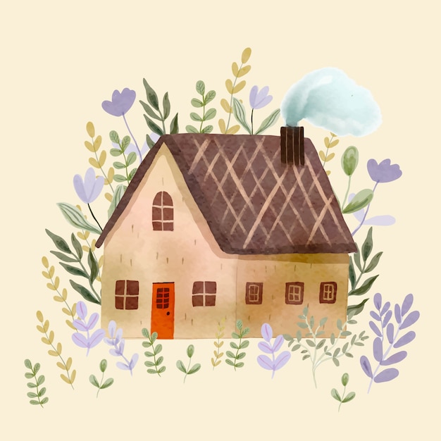 水彩房子插画