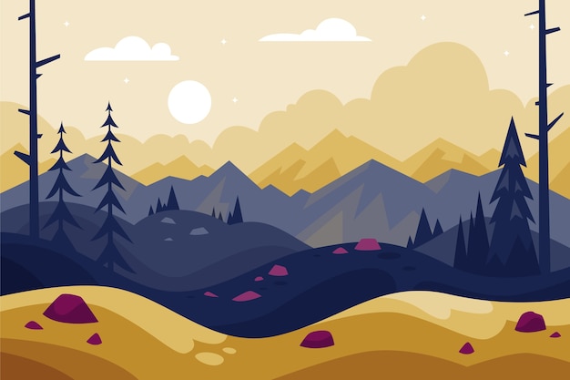 森林山太阳插画