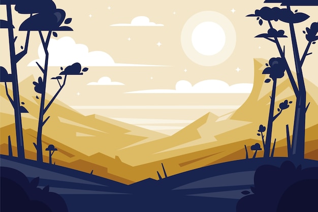 山太阳树木插画