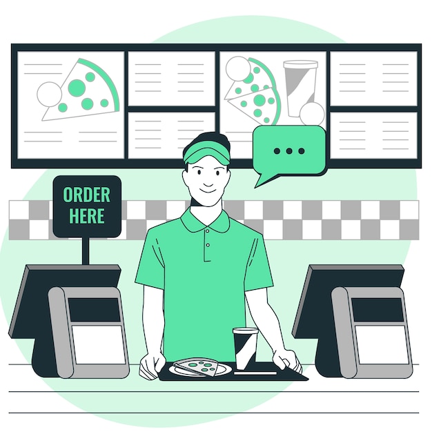 快餐店收银员服务员扁平插画