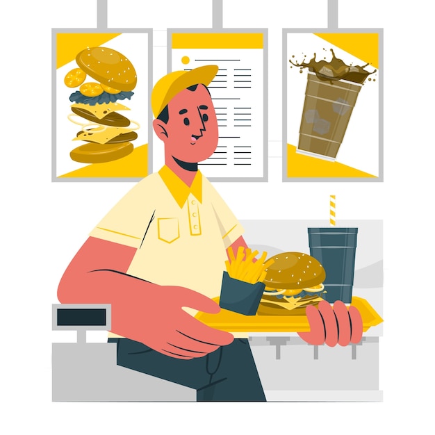 快餐店服务员扁平插画
