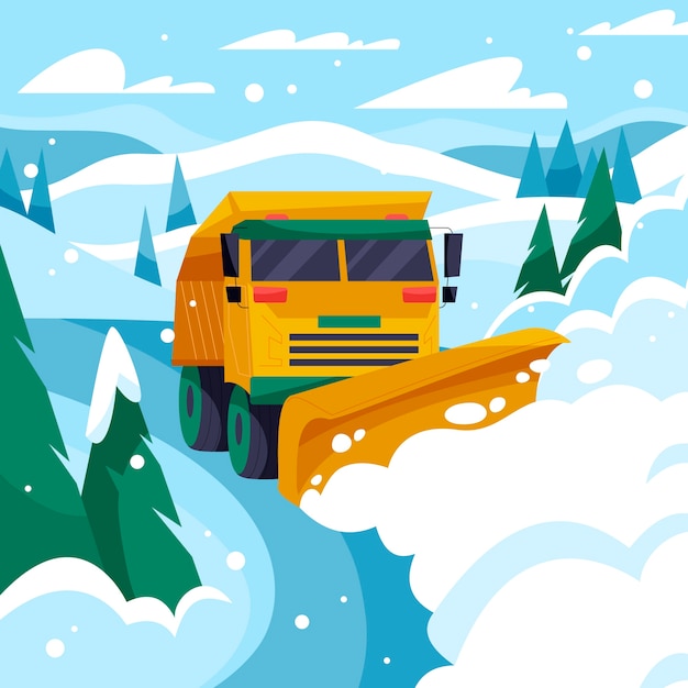 冬季下雪铲雪车插画