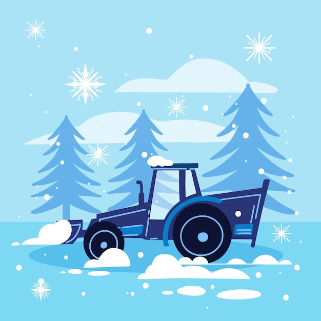 冬季下雪铲雪车插画