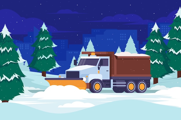 冬季下雪铲雪车插画