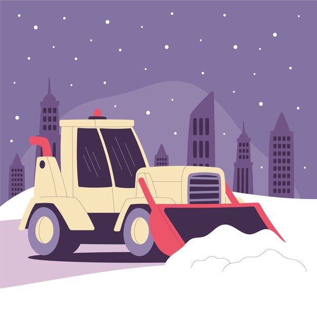 冬季下雪铲雪车插画