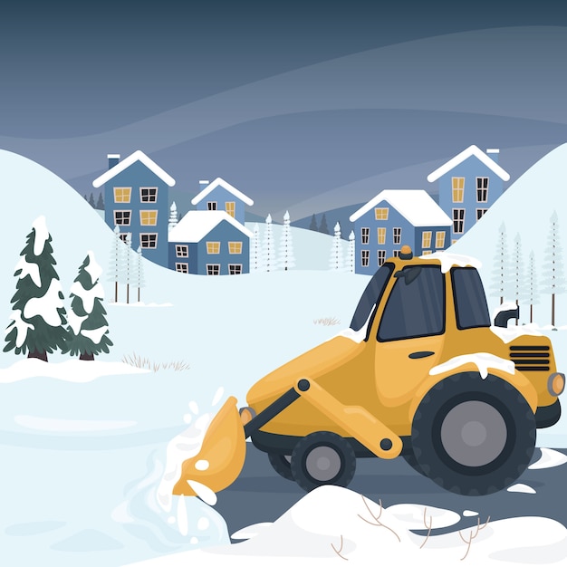 冬季下雪铲雪车插画
