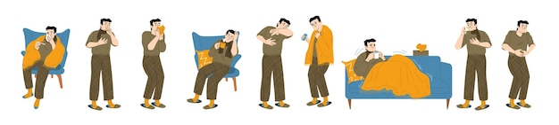 感冒患者生病人物插画