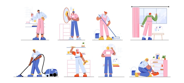 保洁清洁卫生家政服务人物插画