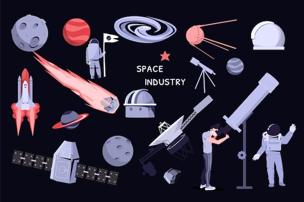 火箭星球卫星望远镜宇航员太空探索