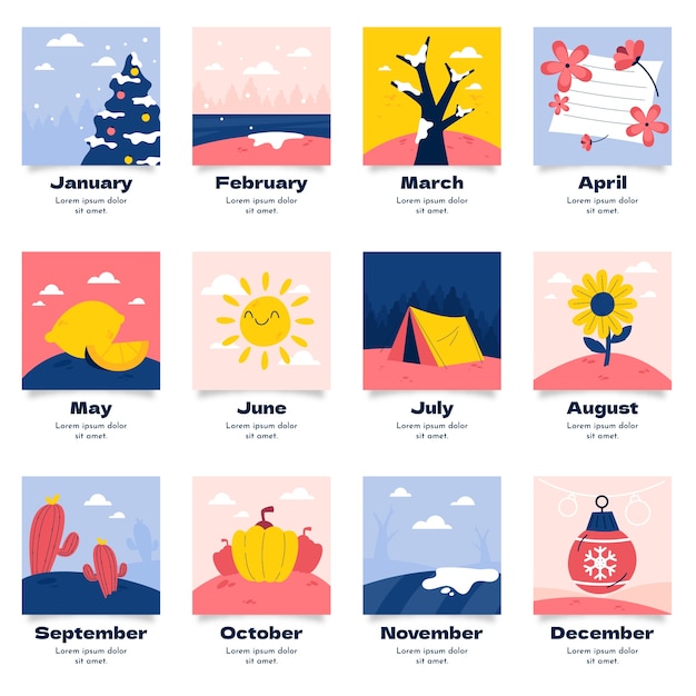 一年四季十二个月主题插画图形