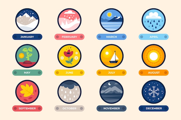 一年四季十二个月主题插画图形