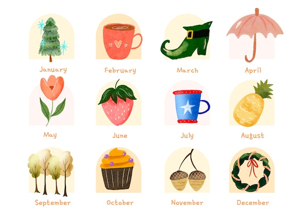 一年四季十二个月主题插画图形