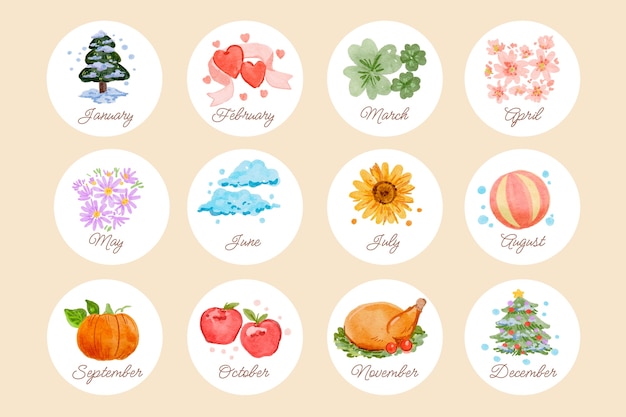 一年四季十二个月主题插画图形