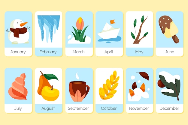 一年四季十二个月主题插画图形