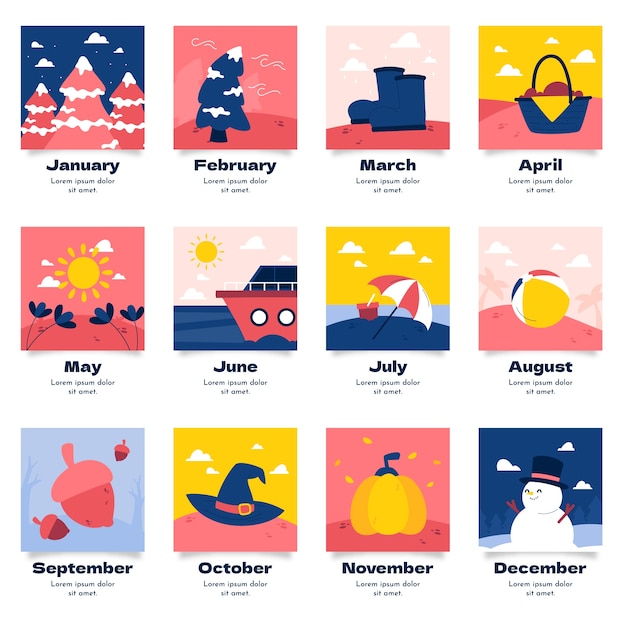 一年四季十二个月主题插画图形