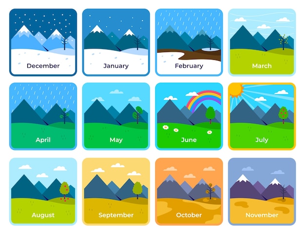 一年四季十二个月主题插画图形
