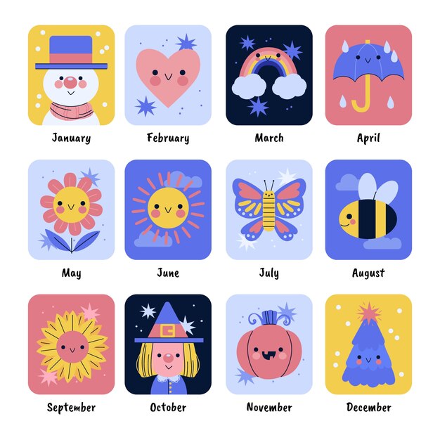 一年四季十二个月主题插画图形