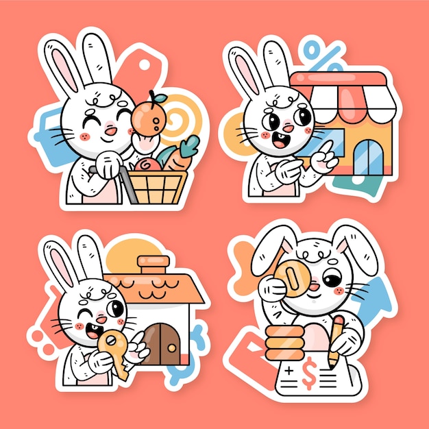 小兔子罗尼贴纸插画