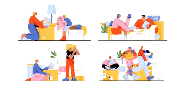 搬家过程人物插画