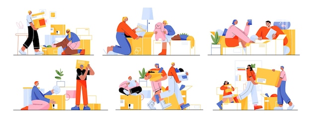 搬家过程人物插画