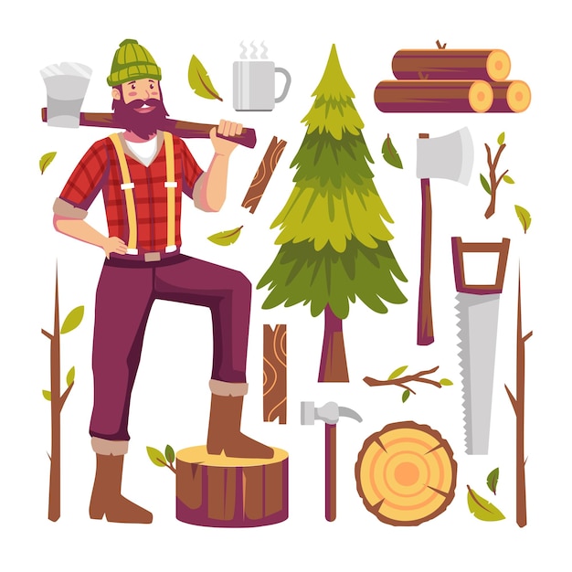 伐木工树木锯子斧头