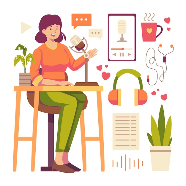 电台主持人元素话筒耳机