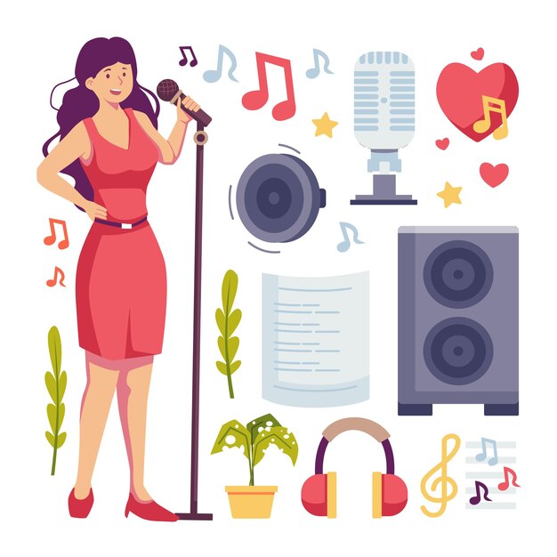 歌手形象元素话筒音响耳机音符