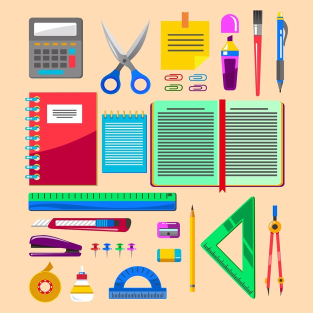 教育学习元素剪刀计算器笔记本美工刀尺圆规笔