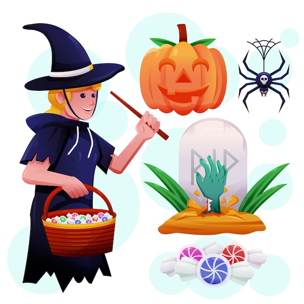 万圣节女巫元素糖果僵尸蜘蛛南瓜头