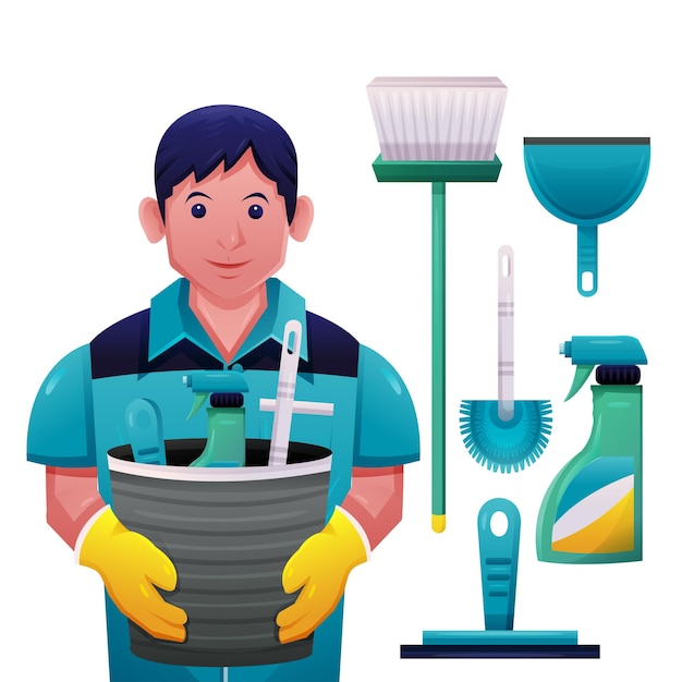 保洁服务扫帚清洁剂男人