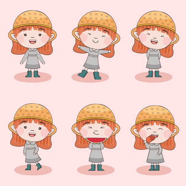 卡通二头身小女孩表情动作